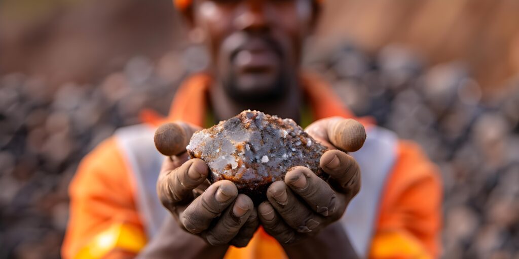 miner holding cobalt deposit concept mining cobalt mineral resources hard work industrial sector